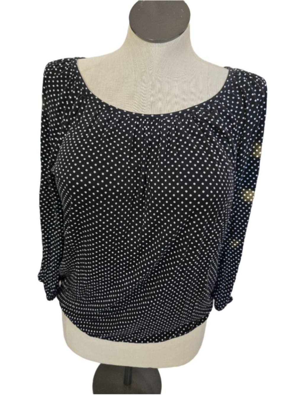 Michael Kors Black & White Polka Dot Elastic Waist Blouse M